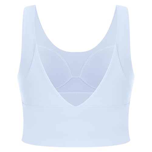 Image of ABOCIW Longline Sports Bra for Women V Back Wireless Padded Medium Support Yoga Bra Workout Crop Tank Tops