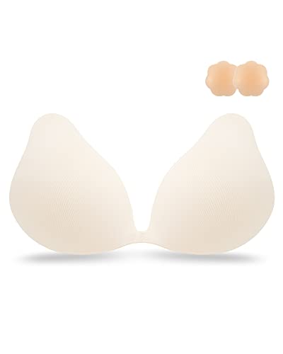Niidor Adhesive Bra, Seamless Invisible Strapless Sticky Bra For Women Backless Dress With Nipple Covers Pear-Shape Cup Skin Color C #TOP8