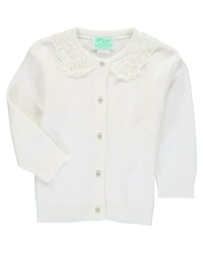 Julius Berger Cotton Cashmere Girl Cardigan White with Lace Collar - Crewneck, Stylish, Girls Sweaters for Any Occasion