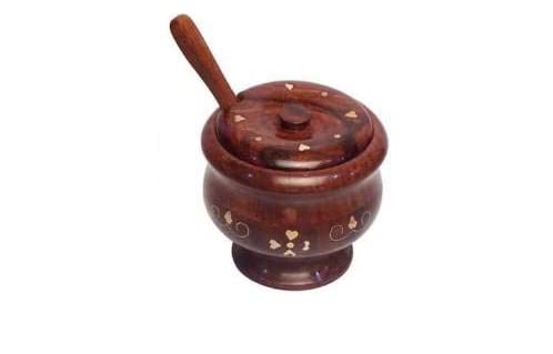 Kingsman Store Wooden Sugar Pot, Salt Pot, Spice Pot, Pickle Jar, Jam Jar Masala Box & Multi use Pot, Jar, Containers & Bowl with Spoon, with lid Decorative Cute Bowl