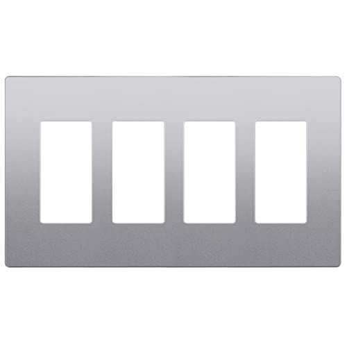 Image of LIDER Decorator Switch Cover, Screwless Wall Plate, Mid-Size 4-Gang 4.88 inch x 8.58 inch, LSWP-34M-SV, UL Listed, Thermoplastic, Matte Silver, 1-Pack