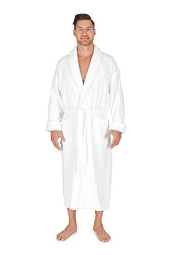 Boca Terry Men's Robe. 100% Cotton Terry Cloth, Shawl Collar, Men's Bathrobe. White