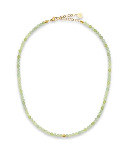 GD GOOD.designs EST. 2015 Collier de perles femme en pierres naturelles facettées véritables 4 mm | Collier en jade réglable avec placage or 18K (40–45 cm) | Collier bohème étanche (vert)