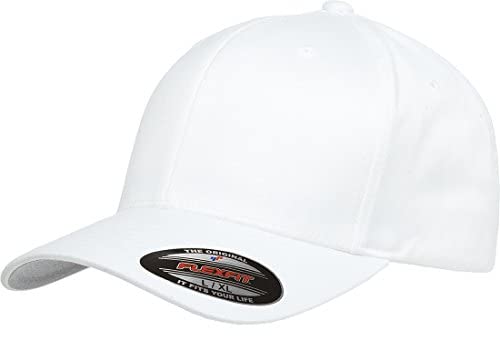 Image of Flexfit Men's Standard Wooly Combed Twill Fitted Cap. White, Large-X-Large