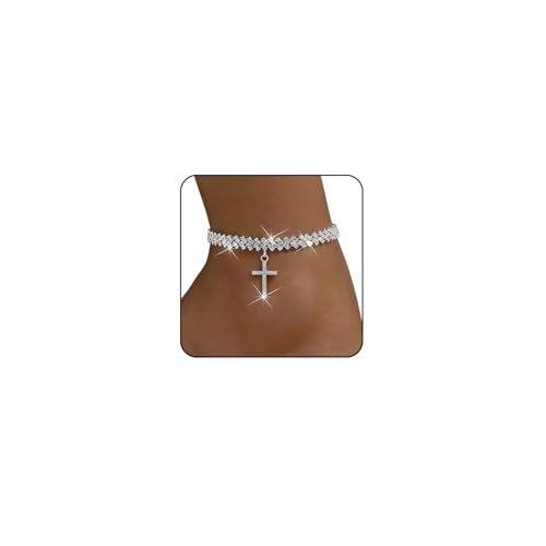 Image of Sora Tuki Ankle Bracelets for Women Waterproof Butterfly Heart Cross Anklets for Women Tennis Rhinestone Anklet Bracelet Large Plus Size Anklets Big Ankle Beach Summer Foot Jewelry