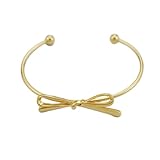 DATOA Elegant Gold color Bow Bangle Cuff Bracelet for Women Simple Ribbon Bow Knot Adjustable Open Cuffs Wrist Bracelets Fashion Christmas Birthday Jewelry Gifts - Gold
