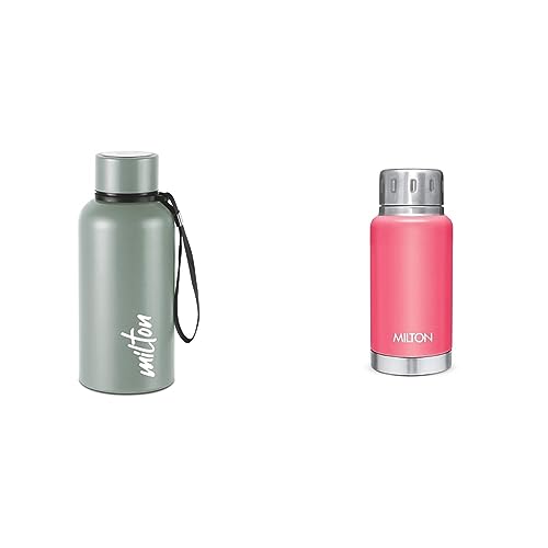 Image of Milton Aura 500 Thermosteel Bottle, 520 ml, Grey & Milton Elfin Thermosteel Hot and Cold Water Bottle, 160 ml, Pink