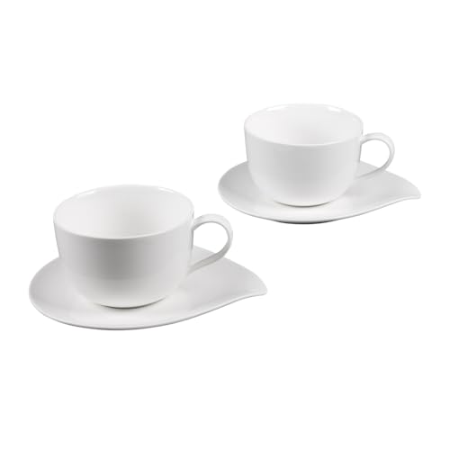 TABLE PASSION - COFFRET 2 TASSES + SOUS TASSES MAXI DEJEUNE 55CL GOUTTE PORCELAINE BLANCHE