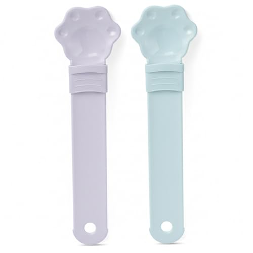 Aetherize Cat Treat Spoon, 2-Pack Easy Dispenser Cat Strip Feeder Reusable for Pouches & Purees, Keep Hands Clean (Purple & Blue) Treat Spoon