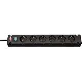 Brennenstuhl Bremounta regleta de enchufes de 6 Tomas con Interruptor (regleta eléctrica con Tomas de 90 Grados, regleta con opción de Montaje y Cable de 3m) Negro