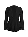 Milumia Women's Casual Work Peplum Ruffle Hem Lapel Long Sleeve Blazer Jacket with Padded Shoulder Black Medium