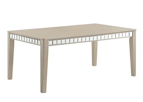 Liveasy Furniture Dining Table Set for 6, Kitchen & Dining Room Sets with Button Tufted Upholstered Chairs and Mirror Tile Edge (Champagne/Beige)