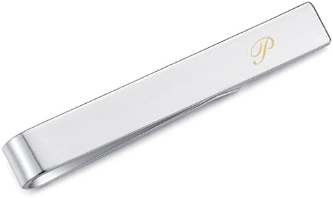 Honey Bear Mens Initial Alphabet Letter Tie Clip Bar - Normal Size Stainless Steel For Business Wedding Gift,5.4cm,Brushed Silver A - Z