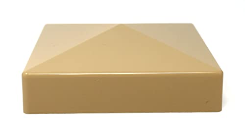 True 5x5 (127mm x 127mm) Plastic Pyramid Vinyl Fence Post Cap Black or White Multiple Quantities for True Actual 5" x 5" Vinyl Posts Made in USA (1, Tan)