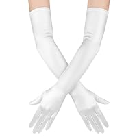 simarro 1 Paar Handschuhe Lang, Satin Lange Handschuhe Damen Elegant Abendhandschuhe Classic Seidenhandschuhe für Oper Maskerade Cosplay Kostüme Party(Weiß)