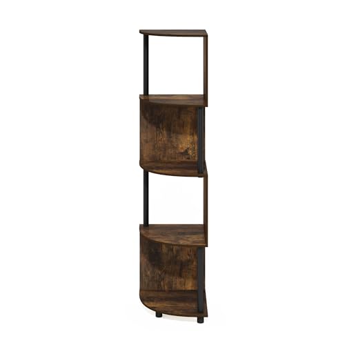 Image of Furinno ECON Corner Shelf, 4-Tier Corner Book Shelf, Zigzag Storage Shelves, Display Rack, Bookshelf, for Organization and Storage, Living Room, Home Office, Amber Pine