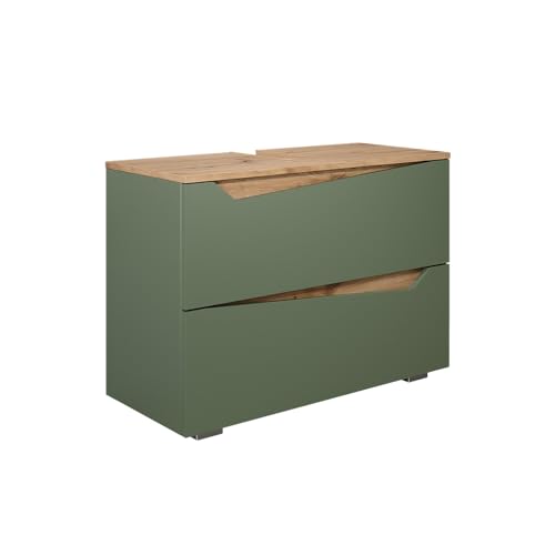 Vicco Mueble bajo Lavabo Marelle, Verde/Artesano, 80 x 57.5 cm con 2 cajones