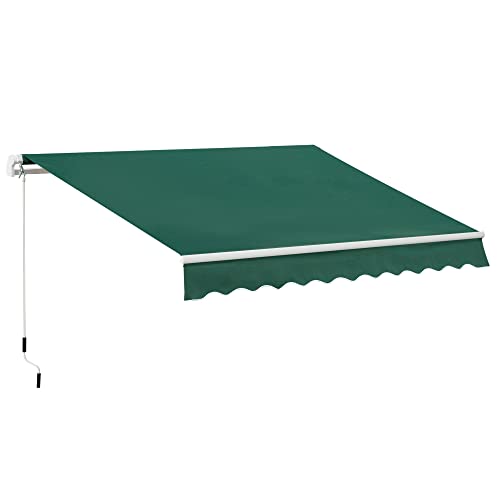 Outsunny 3 x 2m Manual Window Awning Canopy Garden Outdoor Shelter Patio Sun Shade UV Blocker Light Weight Aluminium Frame w/Hand Crank Green