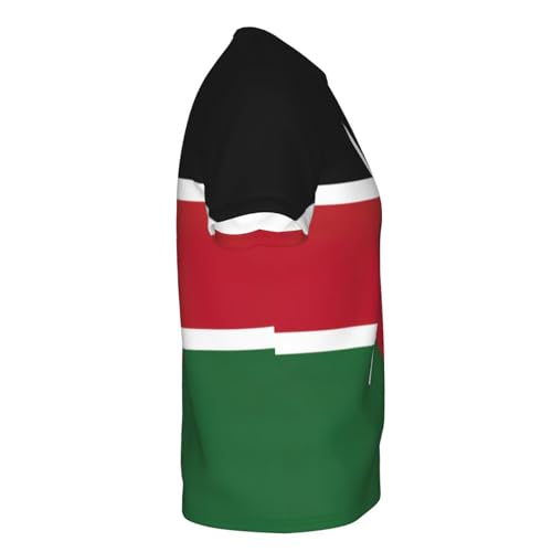 Camiseta de manga corta para hombre, con estampado de bandera de Kenia, camiseta de entrenamiento atlético informal con cuello redondo clásico, Negro -, Small