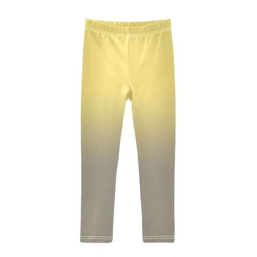 DOMIKING Yellow Gray Gradient Girl's Leggings Pants Kids' Yoga Pants Stretchy Running Tights 4 Years
