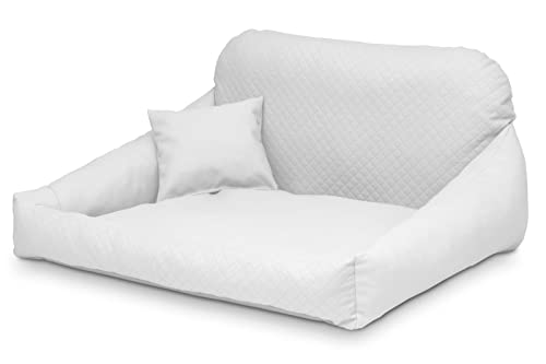Juelle Hundebett aus Kunstleder Kuscheliges Hundekissen, Hundebett Kuschelig Weich und Elegant Hundesofa, Steppfront Hektor M-XL (L: 100x80cm, Weiß)