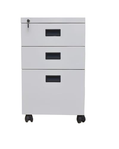 Image of Shubham Furnitures 3 Drawer Steel Pedestal Cabinet | Lockable Powder Coated Filing Cabinet for Files, Documents & Stationery | Office Storage Unit (Light Grey, Pedestal with Wheels)