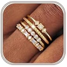 ORAZIO 14K Gold Plated Stackable Rings for Women Non Tarnish Dainty Cubic Zirconia Wedding Engagement Bands Ring Set Minimalist Trendy Statement Anniversary Promise Thumb Stacking Rings Size 6-10