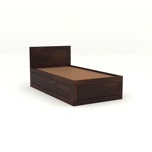 Image of Solid Sheesham Wood Single Size Bed with Box Storage for Bedroom Living Room Single Cot for Home Wooden Palang for Hotel (Walnut, Size 6 * 3)