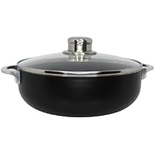 IMUSA Small 3.2qt Bistro-Cera Aluminum Speckled Black Ceramic Caldero with Glass Lid, Black