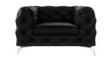 ROVERTI Royal Chesterfield Sessel Schwarz, 125 x 73 x 100 cm - verchromte Füße, 1er Sofagarnitur - freistehend, hochwertige Wellfederung
