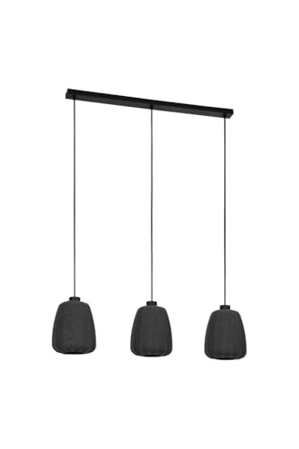 Eglo Pendant Lighting Barlaston, 3 lamp Ceiling Light Fitting for Dining Room, Hanging lamp Made of Grey Fabric and Black Metal, E27 Socket, 35