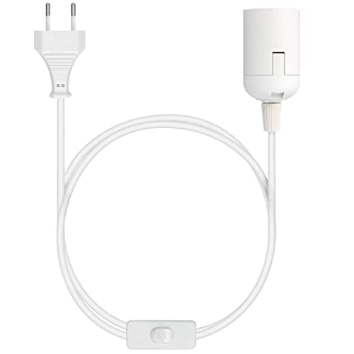 CABLEPELADO Portalámpara E27 Con Interruptor, Adaptador de Lámpara, Base para Bombilla, Enchufe + Interruptor ON/Off, Cable 2 Metros, Casquillo, Blanco