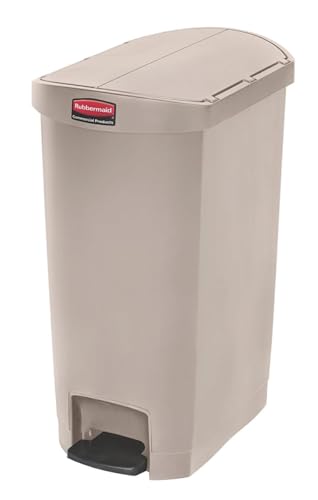 Rubbermaid Commercial Products STREAMLINE Plastic Front Step Step-On-Trash/Garbage Can/Bin, 13 GAL, Beige, for Doctor's Office/Hospitals/Healthcare