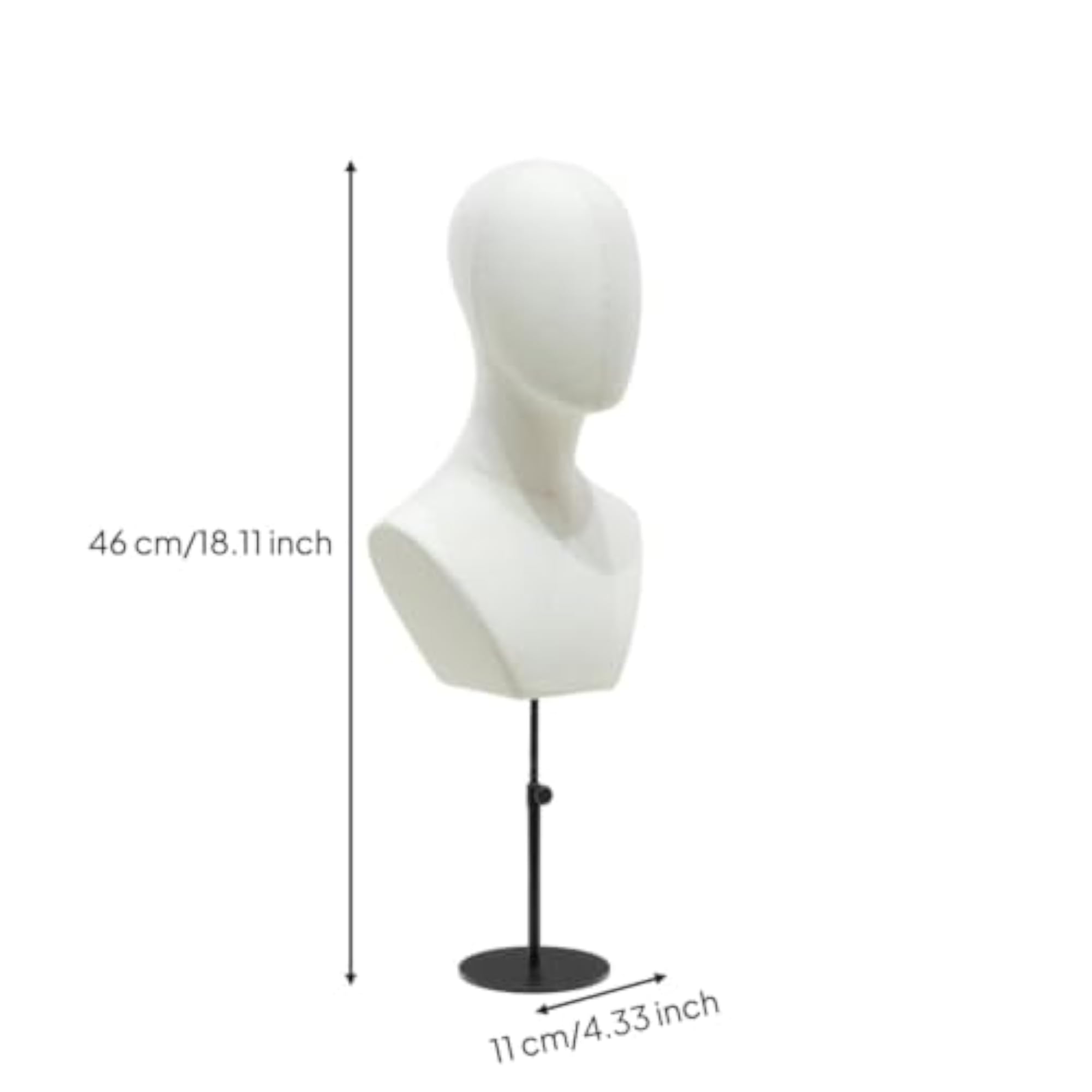 Textile-Covered Mannequin Head with Shoulders, Freestanding