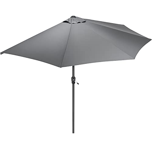 CHRISTOW 2.7m Half Parasol Round Garden Balcony Umbrella With Crank Handle & UV Protection (Grey)