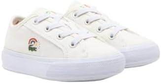Lacoste Baby-Boys Infant's Backcourt Sneaker, Rainbow Detailing Off White/White, 9.5