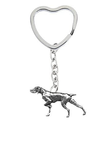 Ottima idea regalo A30 Pointer Dog peltro inglese su un anello a forma di cuore portachiavi, Argento, 10cm