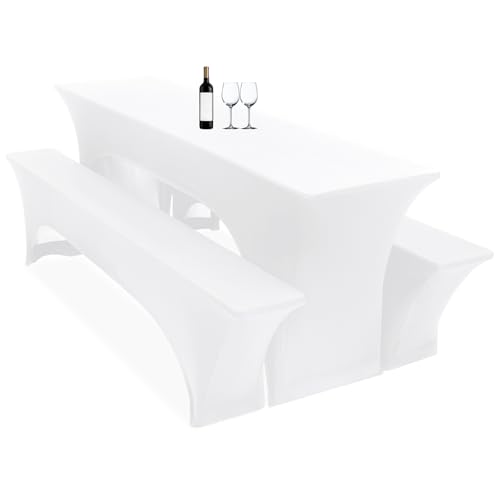 3er-Set Biertischhussen, 220 x 50 x 70 cm, hussen bierzeltgarnitur, weiß, Stretch-Bezüge für Biertisch- und Bankgarnituren, Bierbankhussen, Spandex-Bierzeltgarnitur für Bankett, Gartenmöbel-Bezüge 3er-Set Biertischhussen, 220 x 50 x 70 cm, hussen bierzeltgarnitur, weiß, Stretch-Bezüge für Biertisch- und Bankgarnituren, Bierbankhussen, Spandex-Bierzeltgarnitur für Bankett, Gartenmöbel-Bezüge