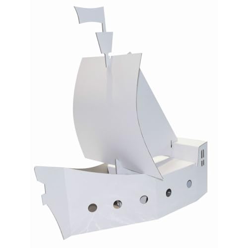 KREUL 39101 - Joypac Bastelkarton Piratenschiff, ca. 48 x 18 x 50 cm groß, aus stabiler weißer Pappe, zum bemalen, bekleben und dekorieren, ideal für Kinder, Weiß
