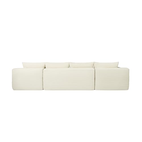 Image of 133 inch Modular Sectional Sofa Couch, Boneless Cloud Couches for Living Room, Oversized Corduroy U Shaped Cloud Sectional Sofa with CupHolders and Storage, No Assembly Required, Beige