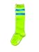 Unisex Child Kid Size Neon Bright Colored Knee High Sport Team Socks With Various Colored Stripes (US, Alpha, One Size, Neon Green with Neon Blue Stripes)