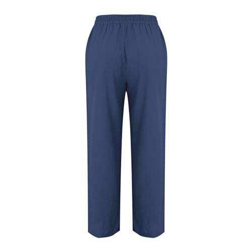 Linen Pants Women 2025 Summer Beach Lounge Palazzo Trousers Loose Elastic Plus Size Drawstring with Pockets Pants4
