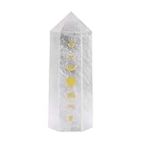 dssmboom Baguette de guérison en Pierre Unique pour la méditation et l'équilibrage des Chakras, Tour de Cristal facetté gravé de Phases lunaires pour la décoration de la Maison, Quartz de Roche