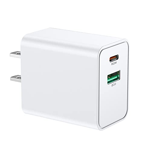 USB C Wall Charger Block 20W, Dual Port USB-C Wall Plug-in USB Charger 20W PD & QC3.0 USB A Fast Charging Block for iPhone 15/14/13/12/11 Series, iPad Pro, AirPods Pro, Samsung Android Phones and More