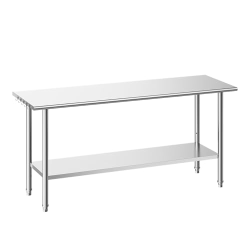 Image of VEVOR Stainless Steel Work Table, 24x72 Inch Food Prep Table, Commercial Kitchen Workstation with Adjustable Undershelf, Metal Heavy Duty Utility Worktable, for Restaurant Home Hotel Garage Outdoor