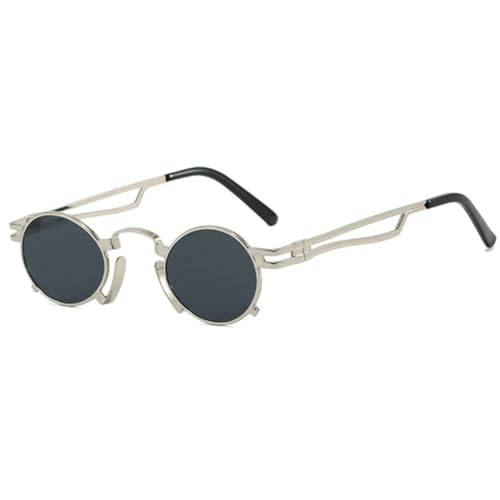 Lunettes de soleil rondes en métal rétro punk UV400 pour look festival urbain chic