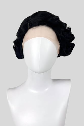 Perruque lace front noire courte avec finger waves style pinup vintage Viola #1B - 3