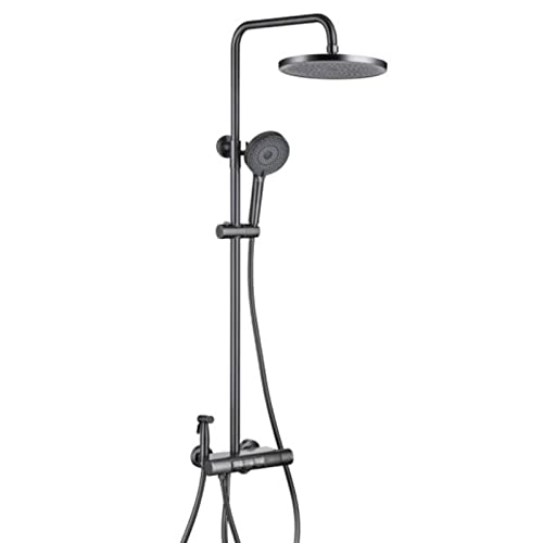 Colonne de douche design gris fusil avec pommeau effet pluie et robinet de bain