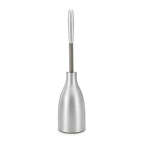 Polder Sleek Stainless Steel Toilet Brush with Caddy, Slim and Discreet Design, Open-Back Design for Odor Control, Rust-Resistant Stainless Steel