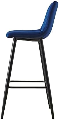 OFCASA Bar Stools Set of 2 Velvet Upholstered Bar Stools with Vertical Striped Backrest Island Counter Chairs for Home Kitchen Bar, Blue 65cm Height